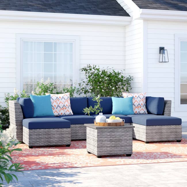 The sectional seating group in the color Navy