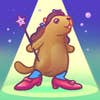 Dorothy the Groundhog, standing in the spotlight holding a star-tipped magic wand and wearing her ruby red slippers