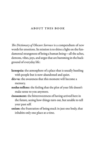 a page from the book with definitions like kenopsia: the atmosphere of a place that is usually bustling with people but is now abandoned and quiet