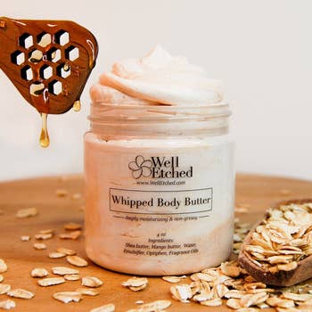 Jar of whipped assemblage  food  labeled 