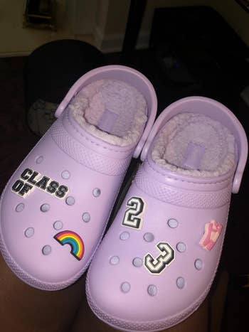 reviewers lavender fleece-lined Crocs with charms