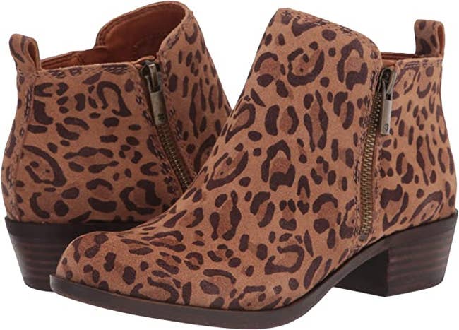 a pair of short leopard-print boots