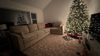editor's lovesac sactional couch at christmas time