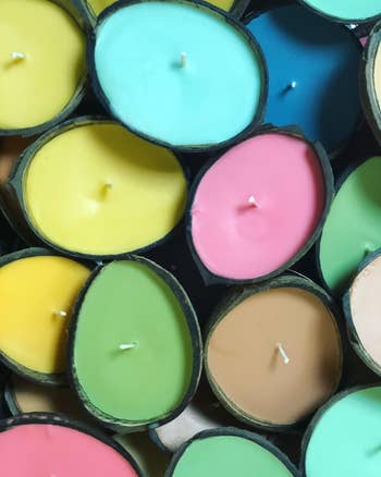 Image of pink, green, yellow, and more colors of coconut candles