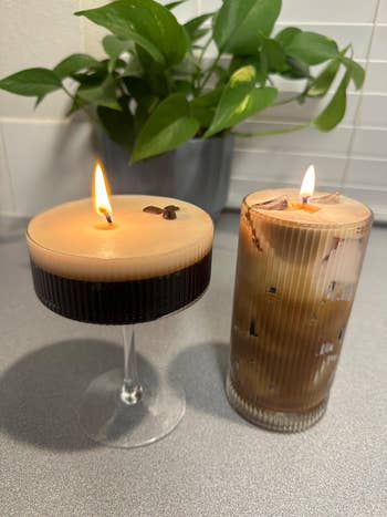  1  shaped similar  an espresso martini and different  shaped similar  an iced latte