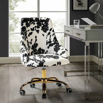 the same chair in a black animal print 
