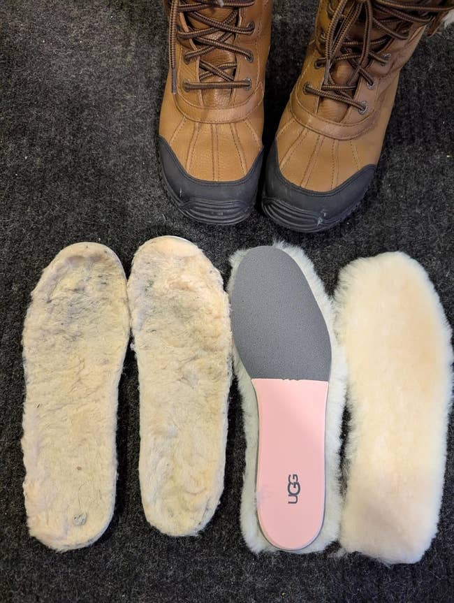  2  aged  and worn shearling, and 2  caller   shearling replacements
