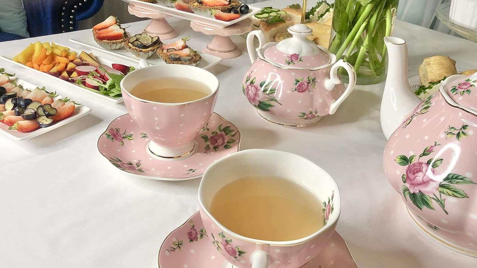 reviewer's pink tea set