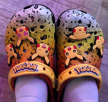 a reviewer's pair of pikachu crocs