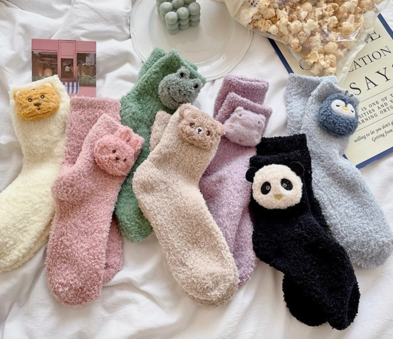 assortment of animal fuzzy socks