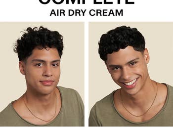 before and after of a model showing how the cream defined their curls