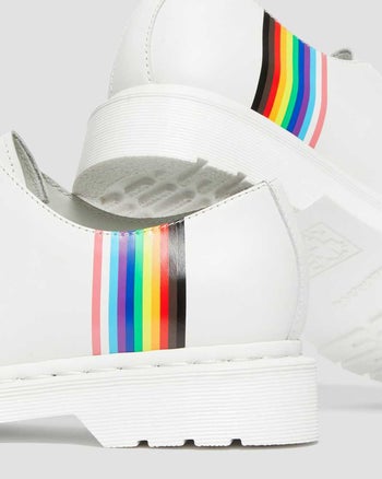 a close up of the rainbow design located on the back of the shoes