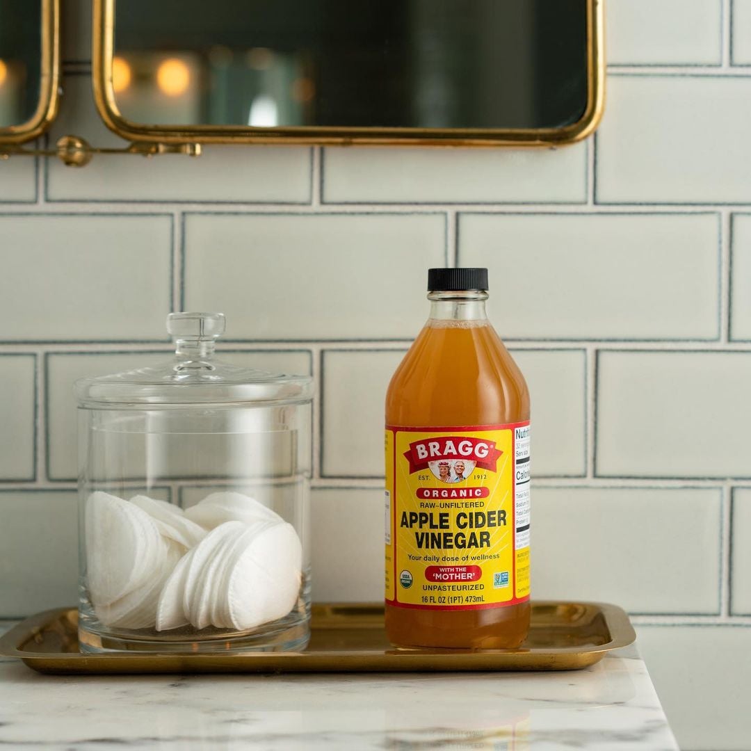 the bottle of ACV on a countertop 