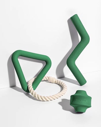 Product photo showing the Wild One 3-piece chew toy set in green 