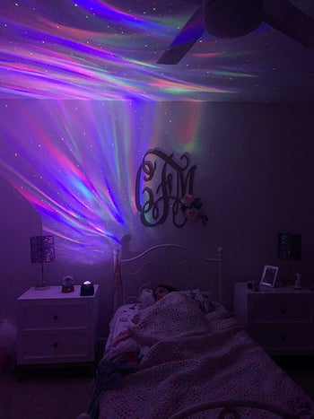 light projector reflecting on wall and ceiling