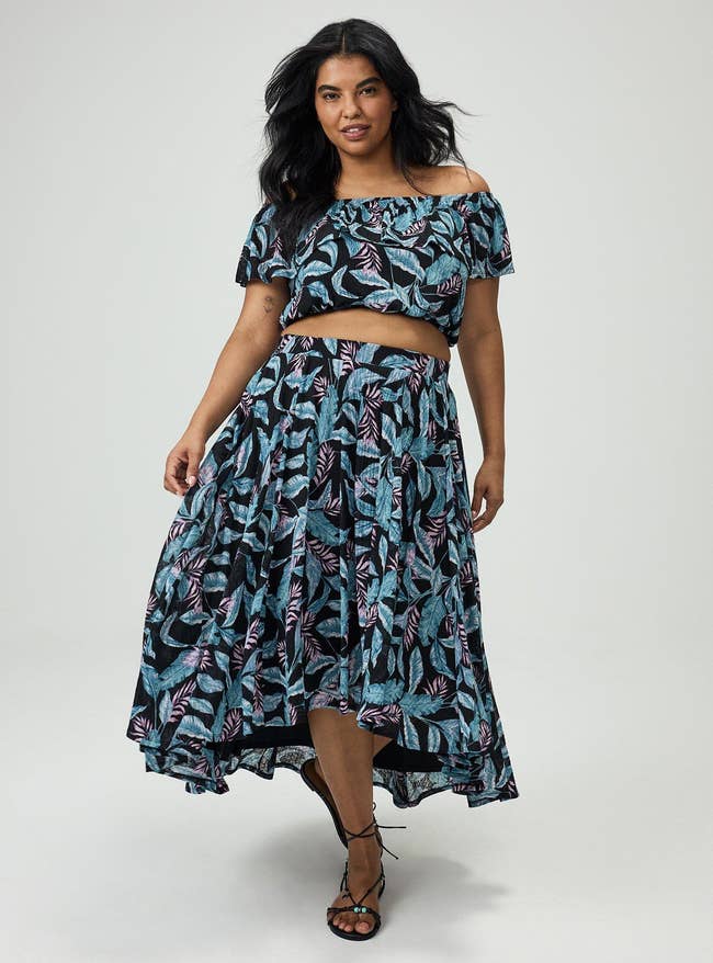 matching sets flowy dresses holiday clothing Family Matching Sets Floral Panel Black tee and V-neck Strap Dress wit main image 1