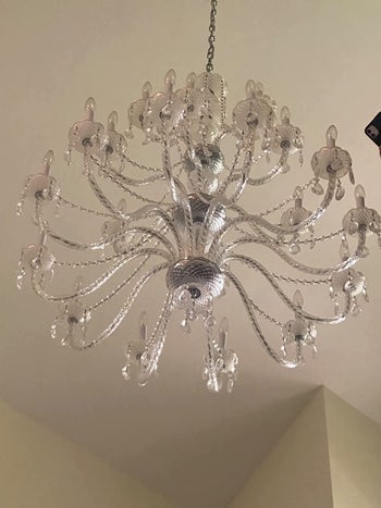 before photo of a reviewer's dingy chandelier