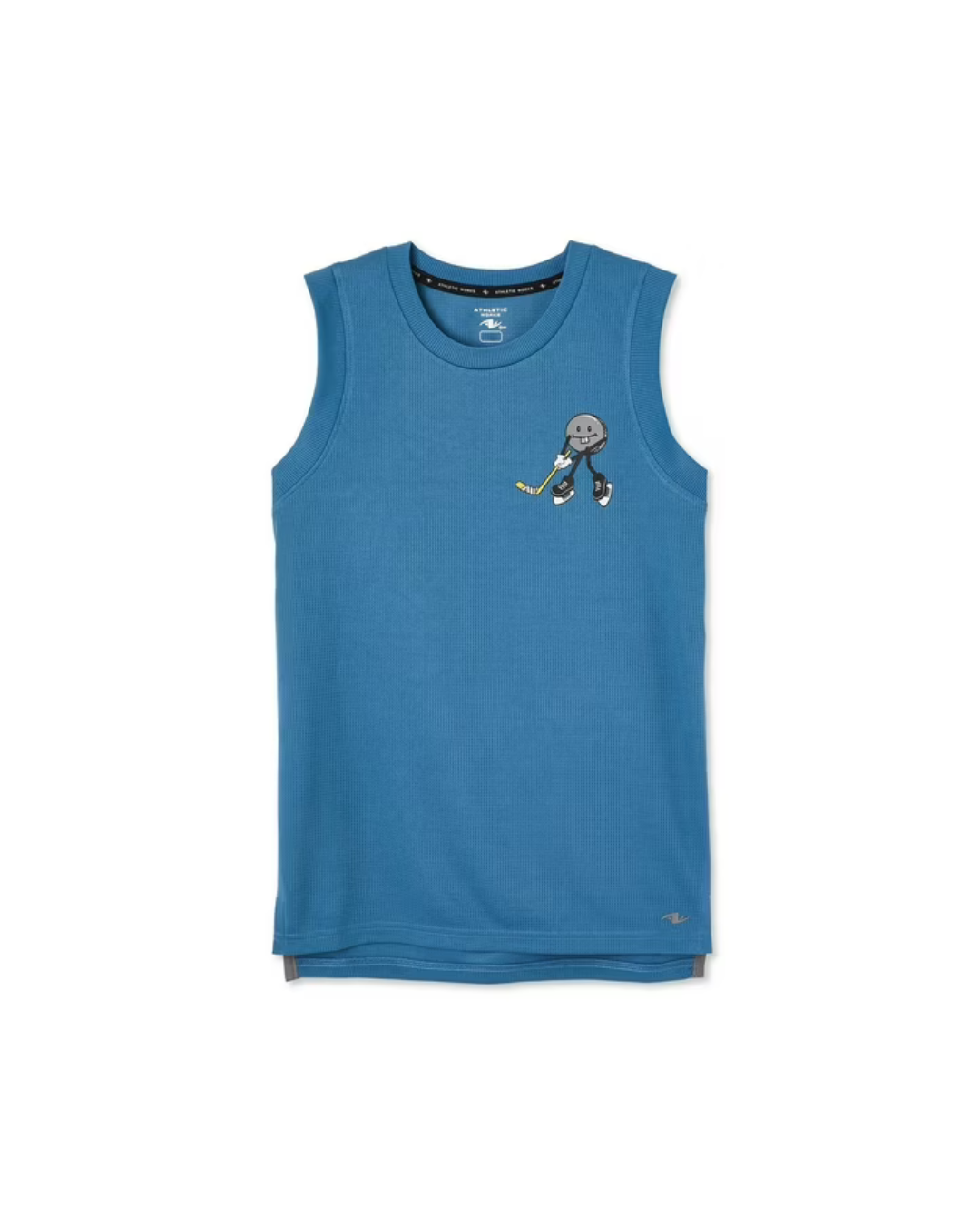 blue tank with hockey puck