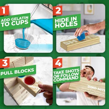 a diagram of how to prepare and play the Jello Shot Jenga
