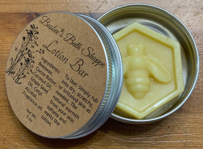 lotion bar with a bee shaped imprint 