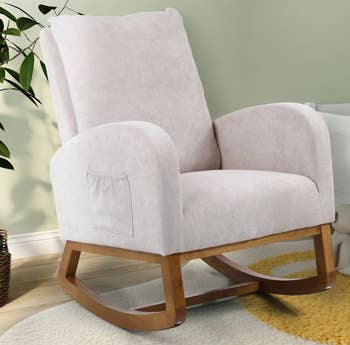 the beige gray rocking chair