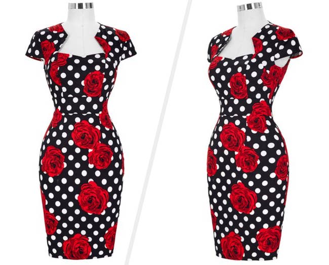 Two images of the polka dot rose dress