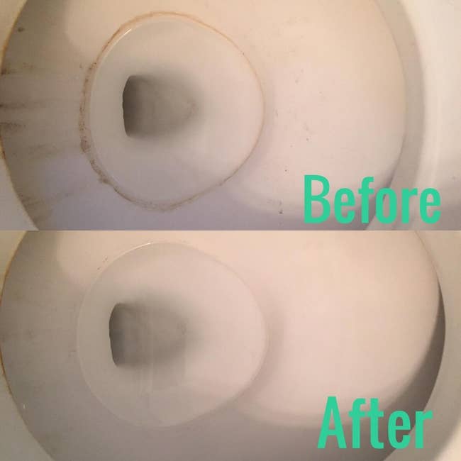 A earlier and aft representation of a toilet showing important cleaning results. The