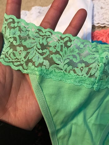 reviewer image showing up close the lace waistband