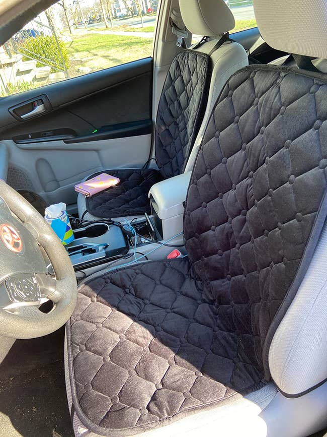 The heated car seat pads in a reviewer's car