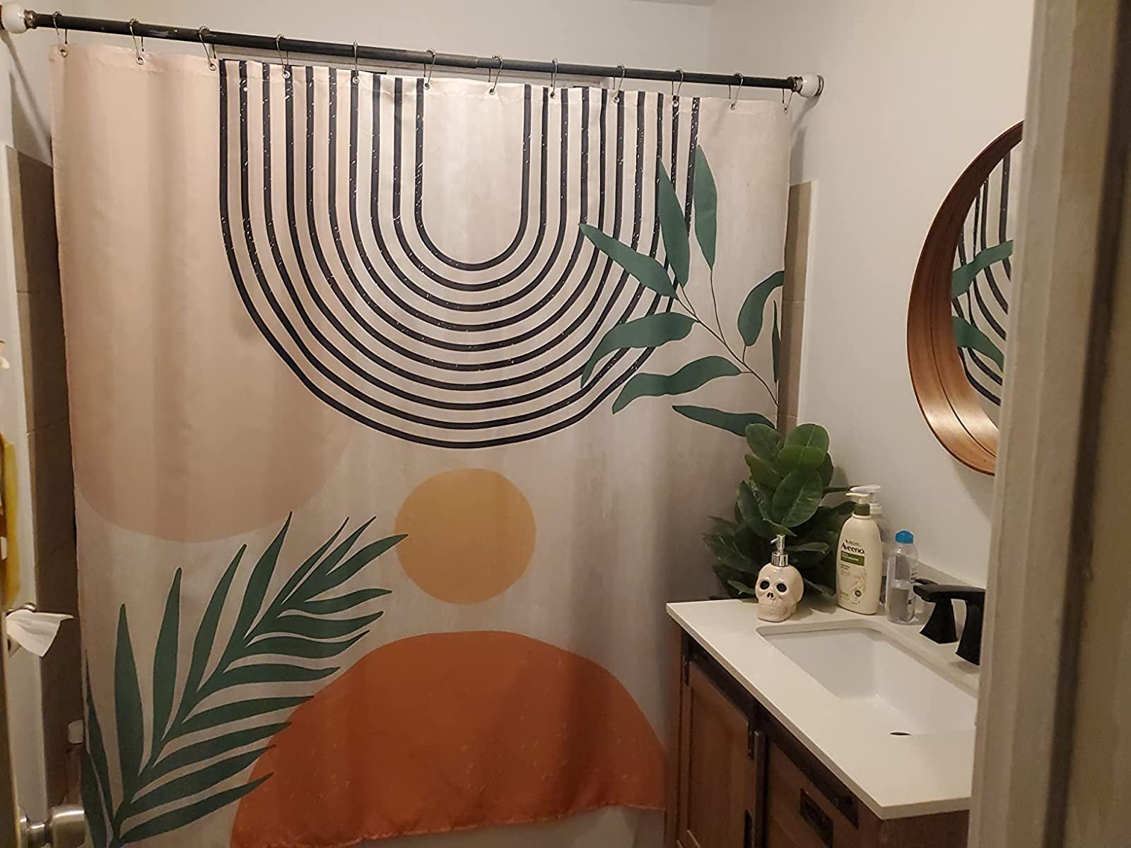 the minimalist sunset designed shower curtain