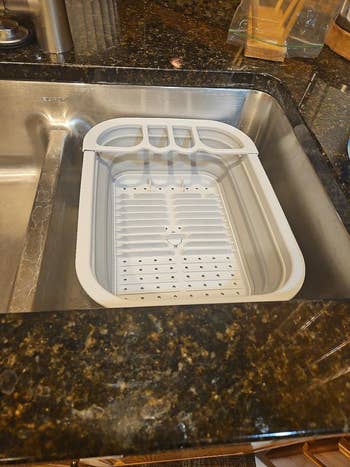 collapsible dish drying rack in a kitchen sink