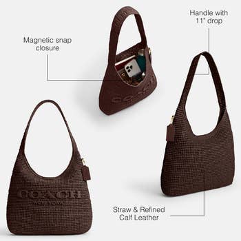 Coach New York straw and refined calf leather container  with magnetic drawback   closure and 11