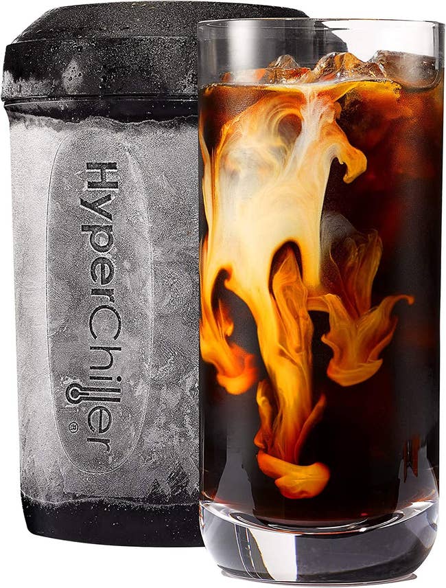 HyperChiler next to glass of iced coffee