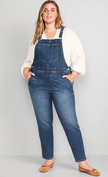 the same overalls on a model of a different size