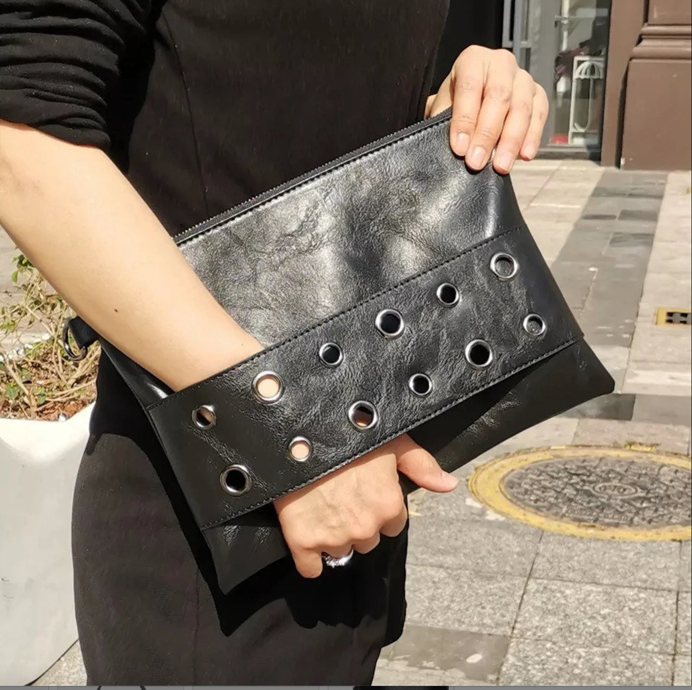 Handbag Bliss Metallic Leather Clutch Crossbody Shoulder Bag Box Shape  Envelope Flap