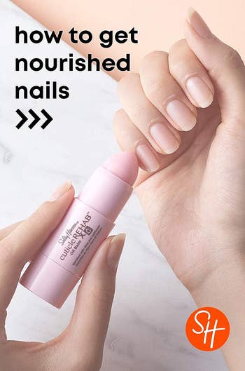 model applying balm to cuticles from pink tube