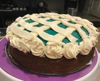 another reviewer's cake with a piped lattice icing pattern
