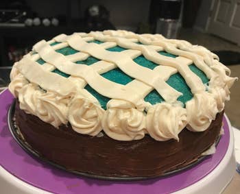 another reviewer's cake with a piped lattice icing pattern
