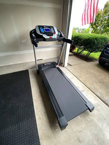 reviewer photo of treadmill in garage