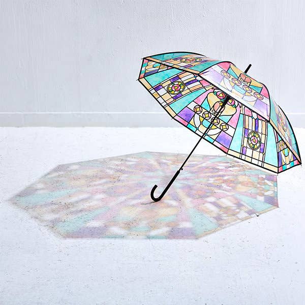 clear umbrella with stained glass pattern