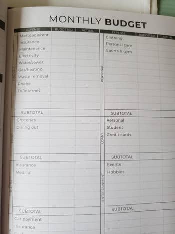 the inside of a reviewer's budget planner