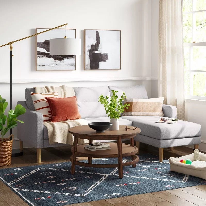 the gray sofa in a staged room