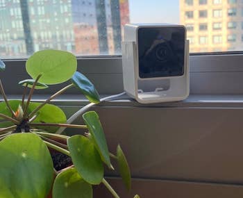 reviewer photo of the camera on a window sill