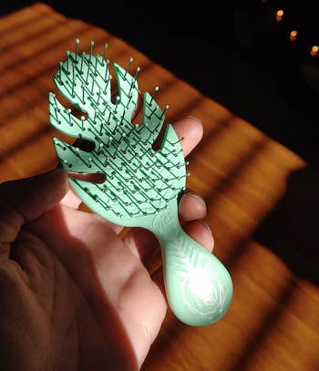 hand holding the green brush