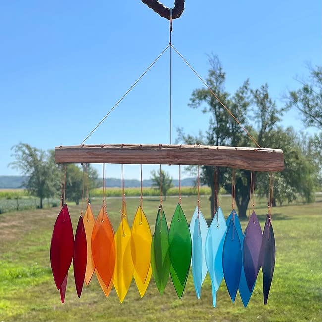 rainbow glass feather wind chime