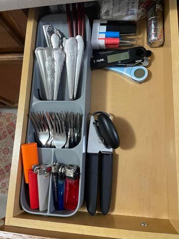 reviewers organized cutlery drawer after using drawer organizer