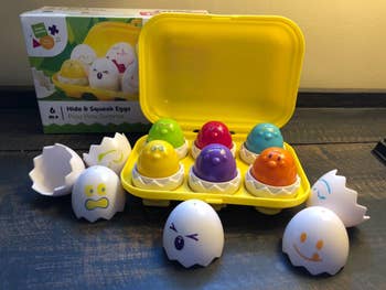 reviewer's photo of the egg carton toy