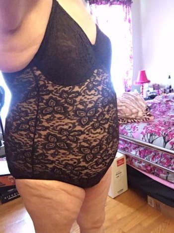 reviewer with the lacy bodysuit on