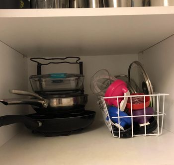 reviewer's cabinet after using pan shelf with more space and looking more organized