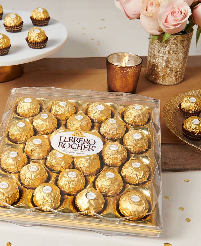 the box of gold wrapped chocolates